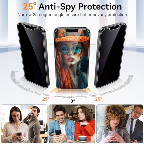  **3 Pezzi Schermata Protettora Riservatezza per iPhone 16e/14/13 Pro/13 6.1 Pollici, Vetro Temperato Anti-Spy 9H con Ut